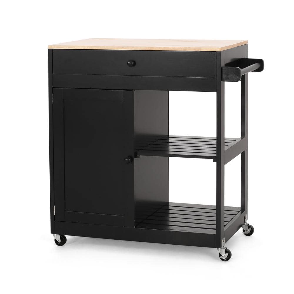 Noble House Tift Gray Kitchen Cart with Natural Wood Top 94343 - The ...