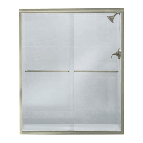 STERLING Finesse 59-5/8 in. x 70-1/16 in. Frameless Sliding Shower Door in Nickel with Lake Mist Glass