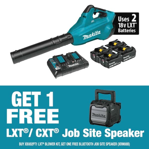 120 MPH 473 CFM 18VX2 (36V) LXT Brushless Leaf Blower Kit w/ 4 5.0 Ah Batteries w/ 18V LXT/12V max CXT Bluetooth Speaker