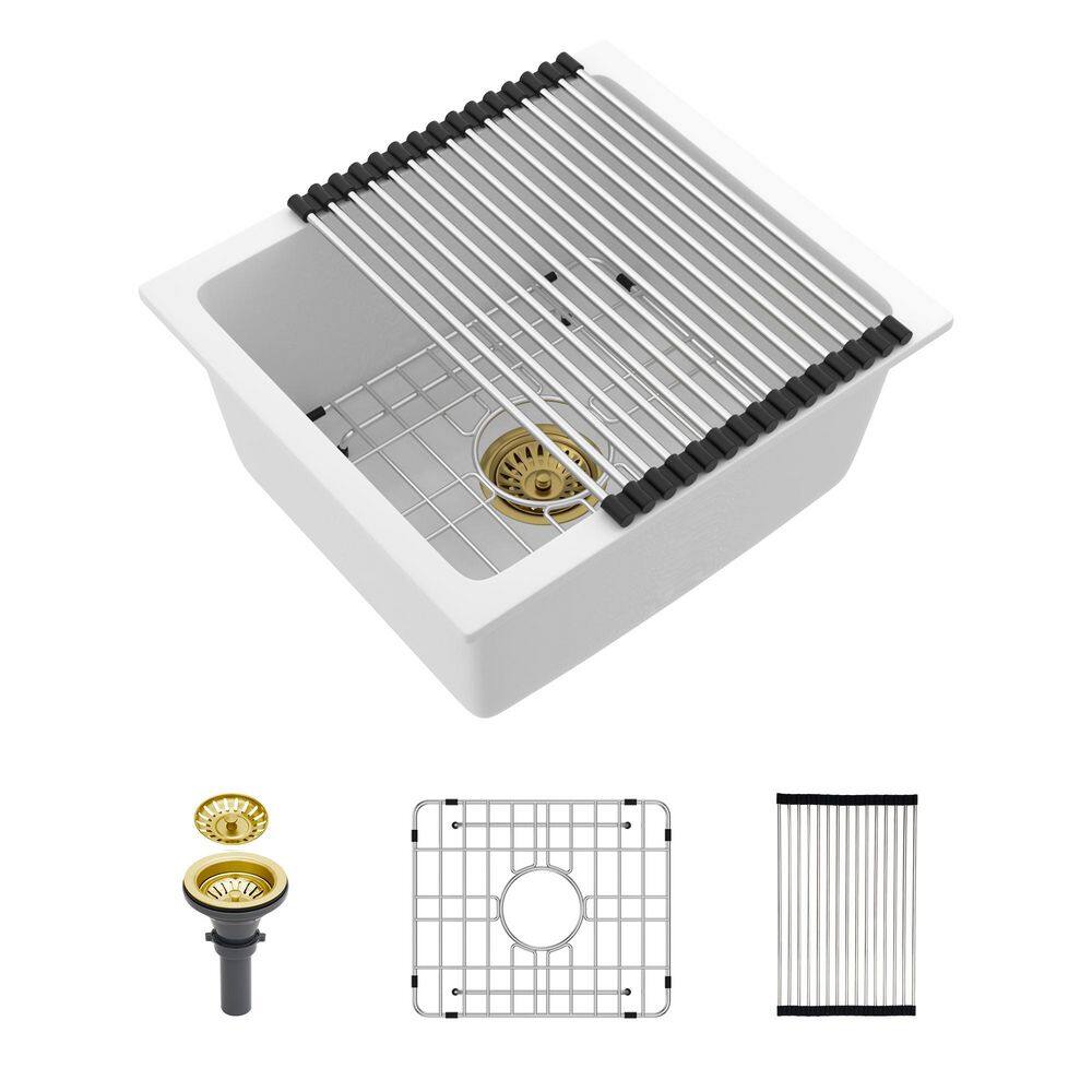 18 in. Undermount Single Bowl White Quartz Kitchen Sink with Bottom Grids, Drain Board price history on PriceWatchPro