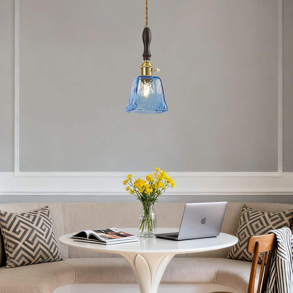 HomeLighting 4.33 in. 3-Light Blue Glass Vintage Handmade Pendant Light Brass Hanging Light Fixture for Bedroom price history on PriceWatchPro