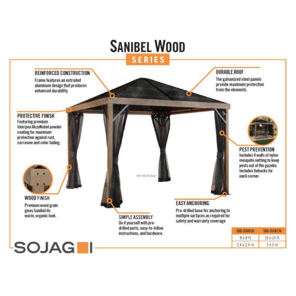 Sanibel 10 ft x 10 ft Brown Aluminum and Steel Gazebo