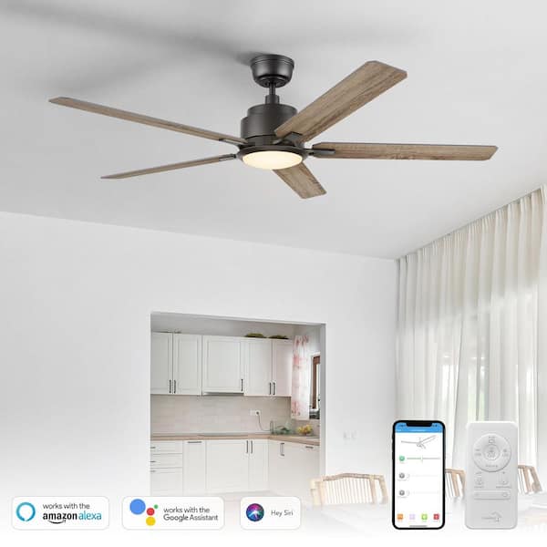 CARRO Essex 56 in. Dimmable LED Indoor/Outdoor Black Smart Ceiling Fan with Light and Remote, Works with Alexa/Google Home