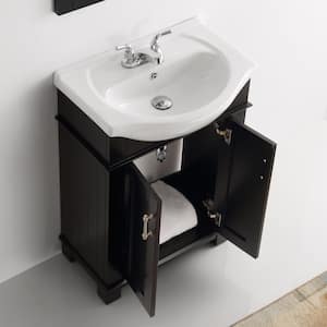 Hudson 24 in. W Traditional Bathroom Vanity in Black with Ceramic Vanity Top in White with White Basin