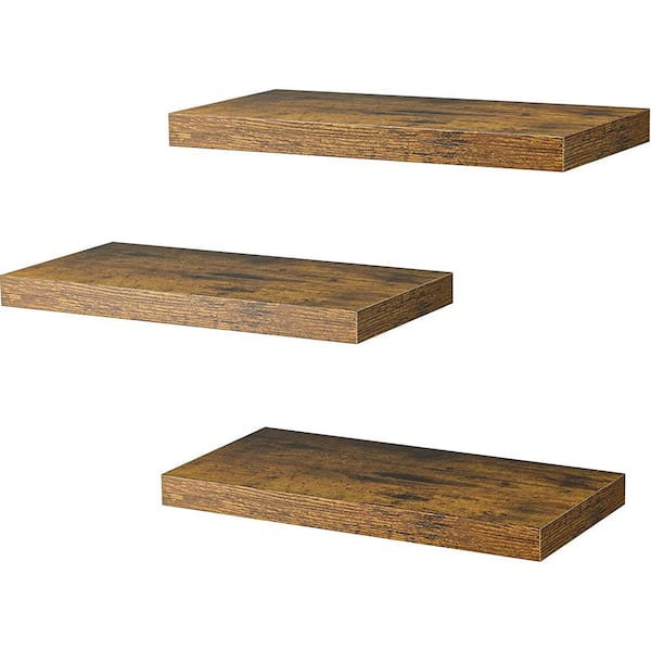 Cubilan 6.7 in. x 15 in. x 1.4 in. Rustic Brown Wood Decorative Cubby Wall Shelves with Brackets (3 Sets)