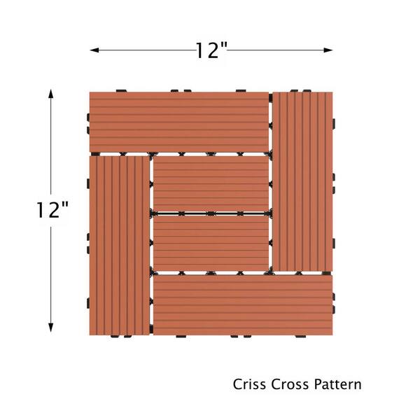 Pure Garden 12 in. x 12 in. Outdoor Interlocking Criss Cross Polypropylene Patio and Deck Tile Flooring in Terracotta (Set of 6)