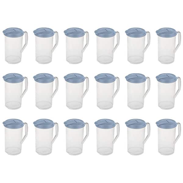 Sterilite 64 fl. oz. Clear Plastic Pitcher with Washed Blue Leak-Proof Lid