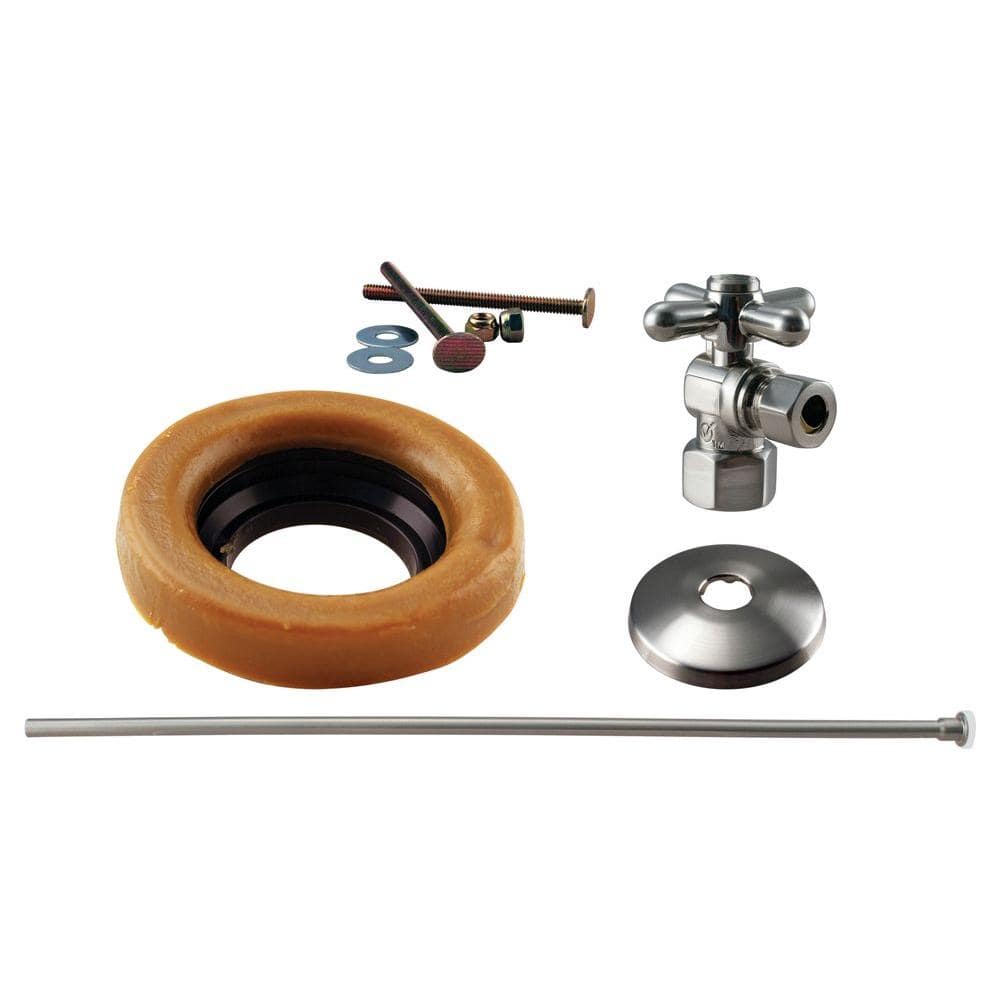 Westbrass 1/2 in. IPS Cross Handle Angle Stop Toilet Installation Kit with Brass Supply Line in