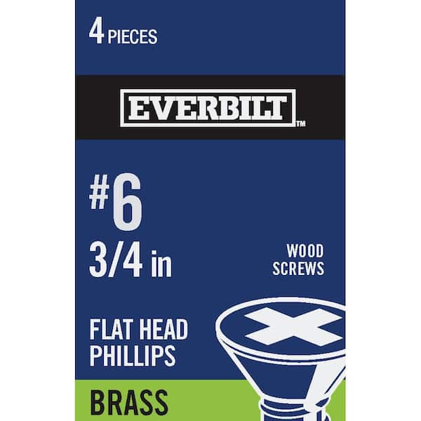 Everbilt #6 x 3/4 in. Brass Phillips Flat Head Wood Screw (4-Pack)