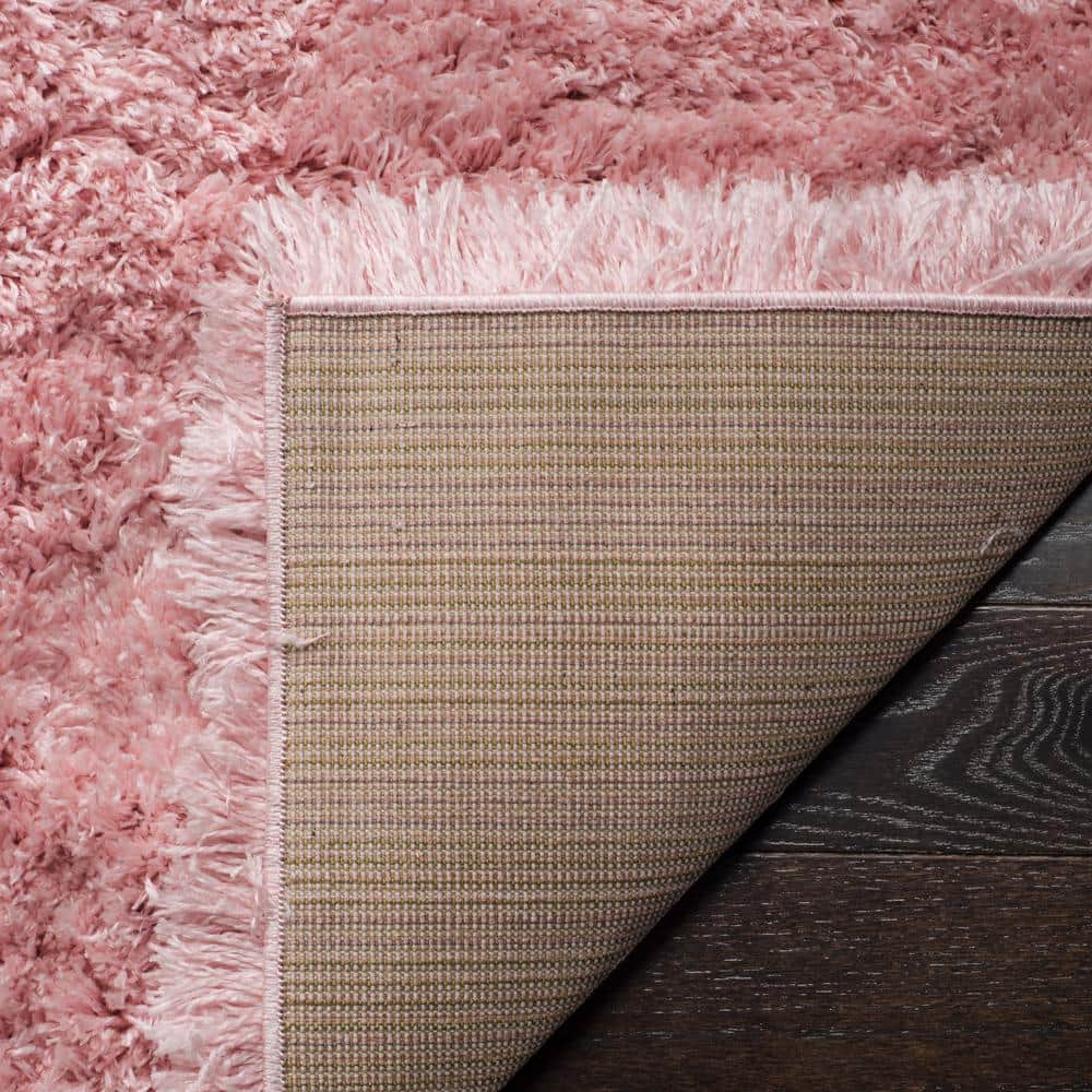 Round Light Pink Shag Synthetic Easy Care Area Rug