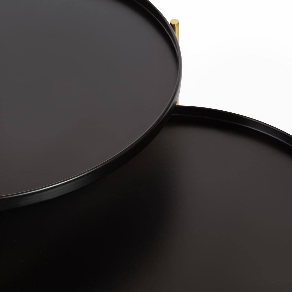Ulani Modern Black and Gold Round Metal Nesting Side Table Set of 2