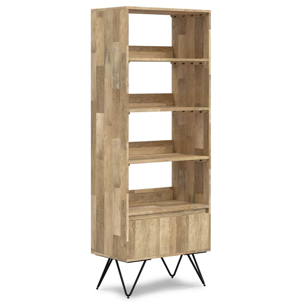 Hunter Natural Solid Mango Wood and Black Metal Tall Bookcase