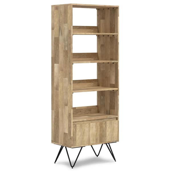 Simpli Home Hunter 64 in. Tall Natural SOLID MANGO WOOD 3 Shelf Bookcase