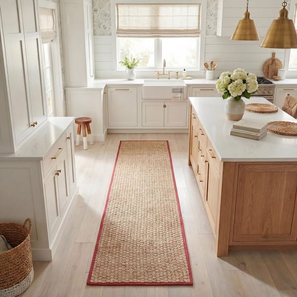 Natural Fiber Beige/Red 3 ft. x 8 ft. Border Runner Rug
