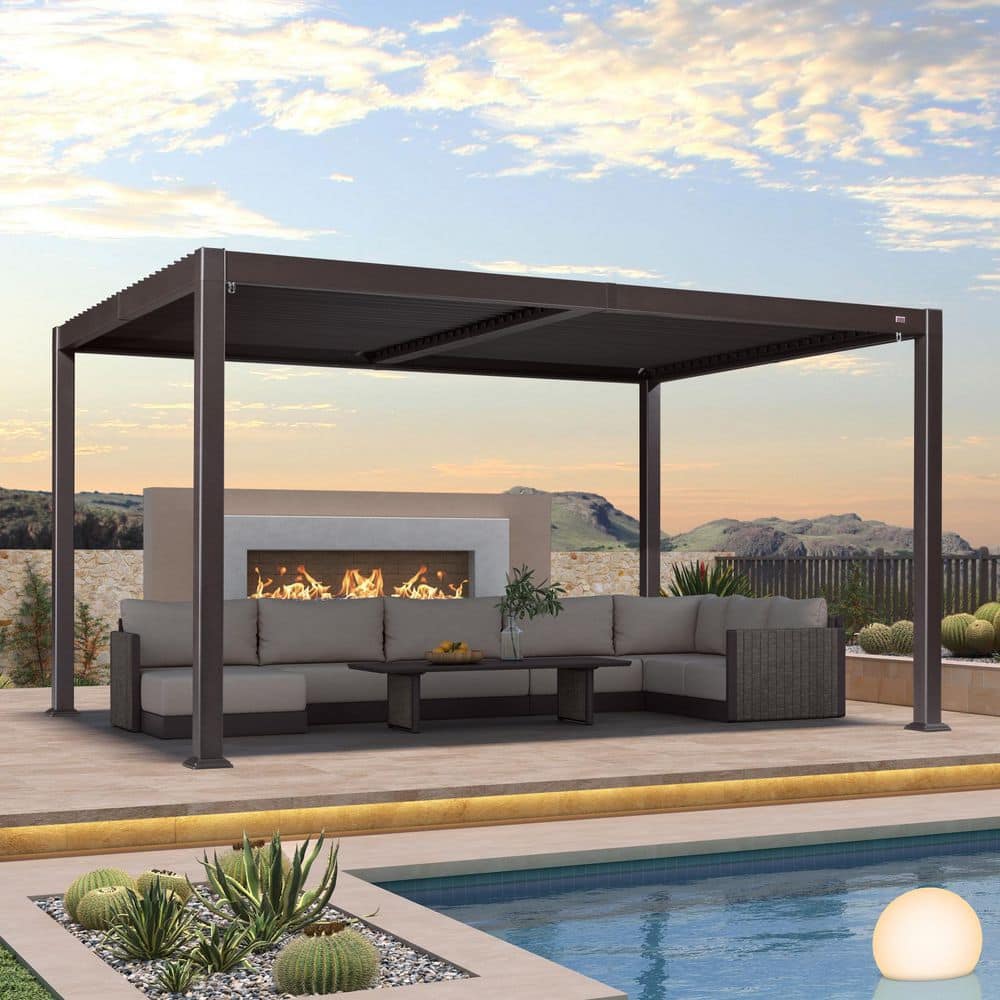 10.2 ft. x 14.2 ft. Bronze Aluminum Outdoor Louvered Pergola with 2-Individual Adjustable Roofs and In-Built Gutter price history on PriceWatchPro
