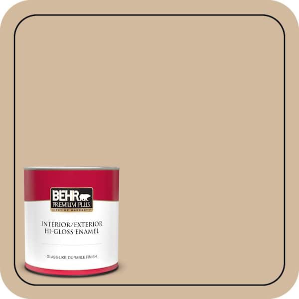 BEHR PREMIUM PLUS 1 qt. #S280-3 Practical Tan Hi-Gloss Enamel Interior/Exterior Paint & Primer