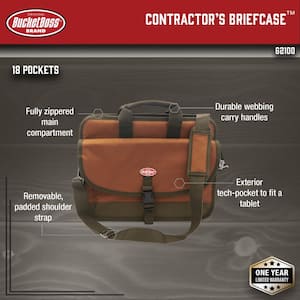 Contractor's 16 in. Briefcase Tool Bag in Brown and Green with 18 total pockets