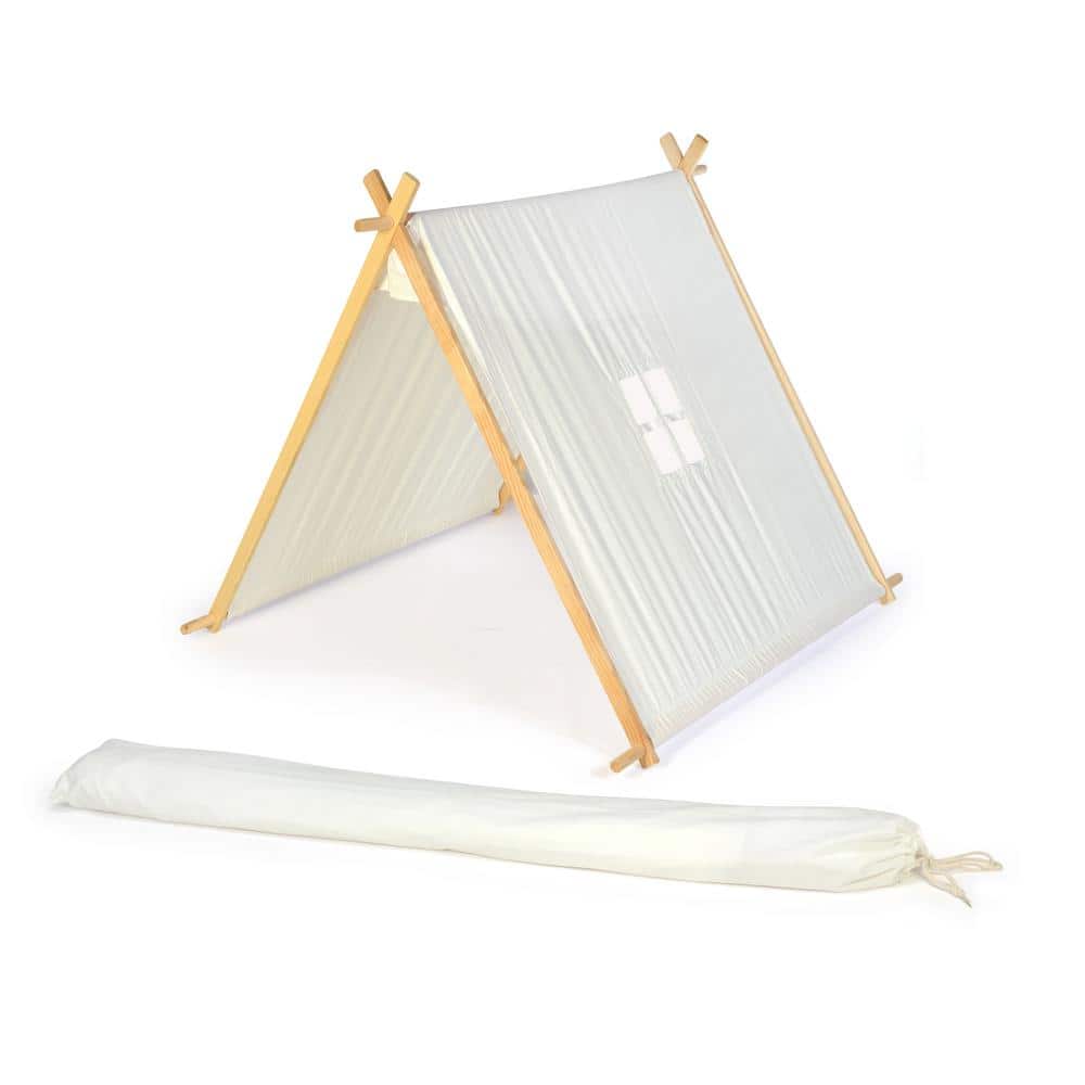 Trademark Innovations 3.5 ft. Canvas A-Frame Teepee Playset Playhouse With Carry Case, White -  TEEPEE-AFRAME