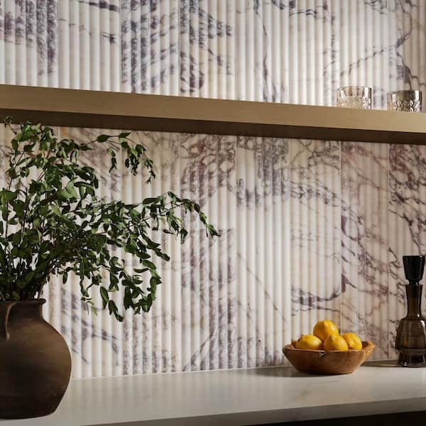 Calacatta Viola 6 in. x 0.75 in. Fluted Honed Marble Wall Tile Sample
