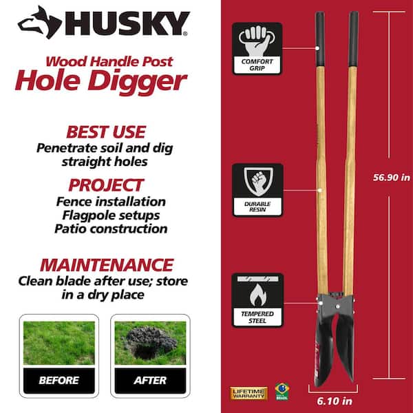 47 in. L Wood Handle Carbon Steel Post Hole Digger with Grip
