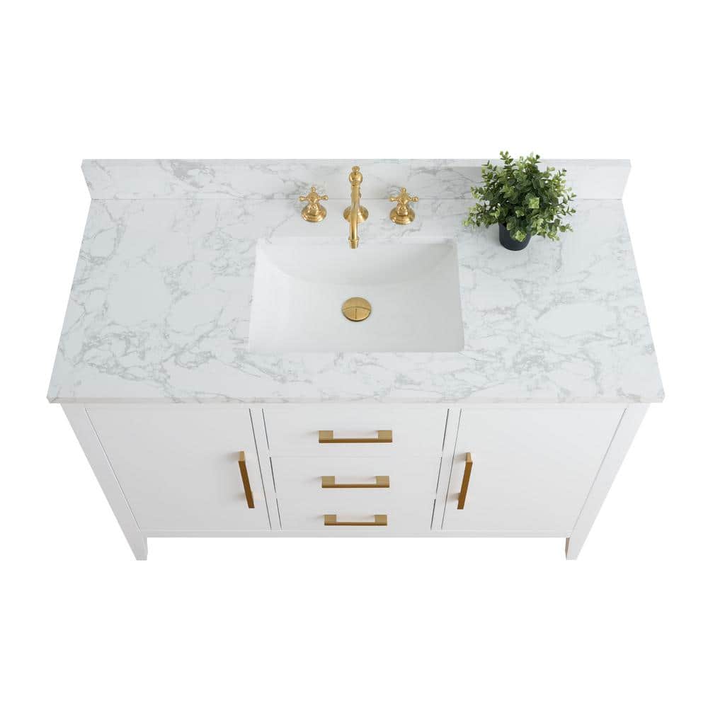 White 48'' Single Bathroom Vanity with Engineered Marble Top