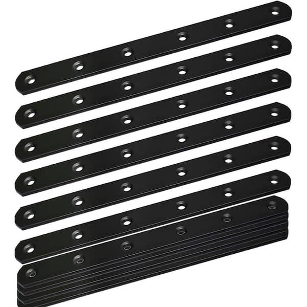 8 in. Black Powder Coated Metal Straight Brace Brackets, Heavy Duty Joining Plates for Wood Fence & Cabinet, 12-Pack