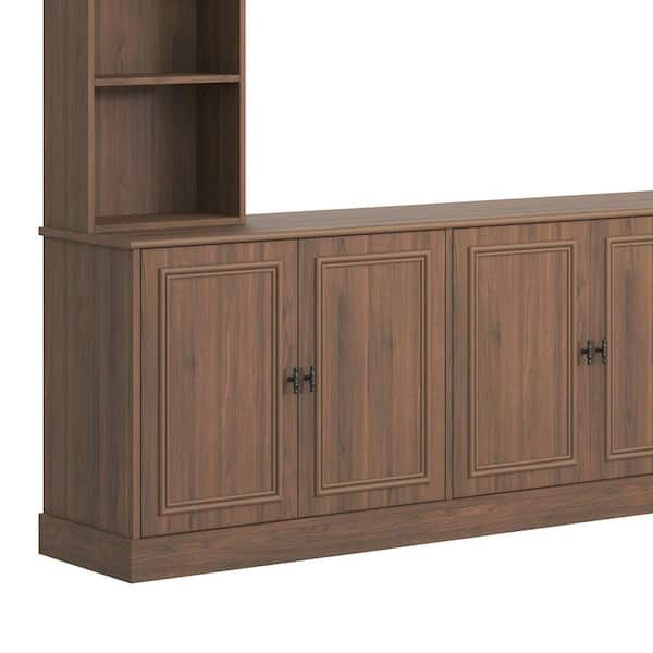 Modern Walnut Large Wall Unit Entertainment Center Color TV Stand Fits TVs up to 70 in. with Bridge, Bookshelves
