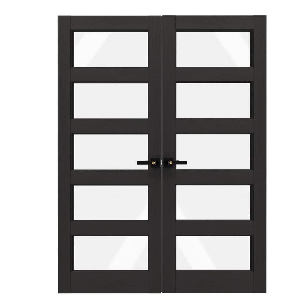 60 in. x 80 in. MDF Composite, PVC Covering, Black, 5 Lite, Clear Glass Interior Door Slab With Black Lever Handle price history on PriceWatchPro
