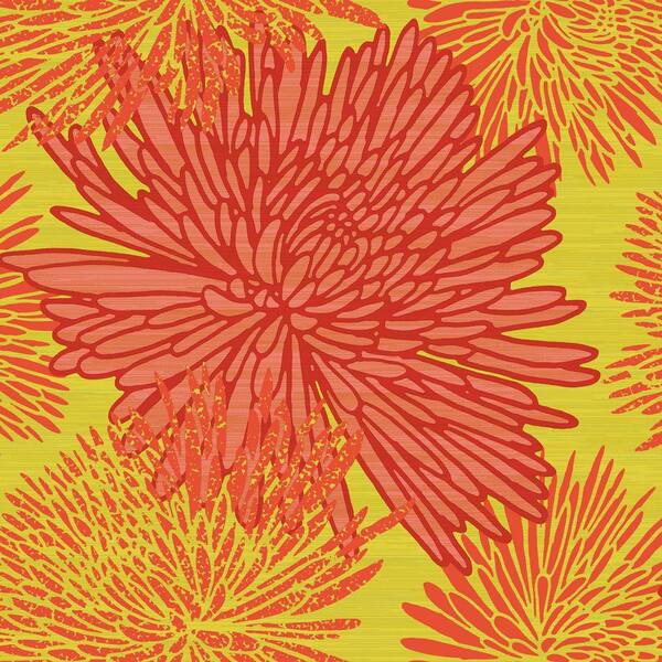 The Wallpaper Company 8 in. x 10 in. Chrysanth Lime/Red Wallpaper Sample