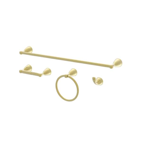 PRIVATE BRAND UNBRANDED Alima 4-Piece Bath Hardware Set with Towel Ring, Toilet Paper Holder, Robe Hook and 24 in. Towel Bar in Matte Gold