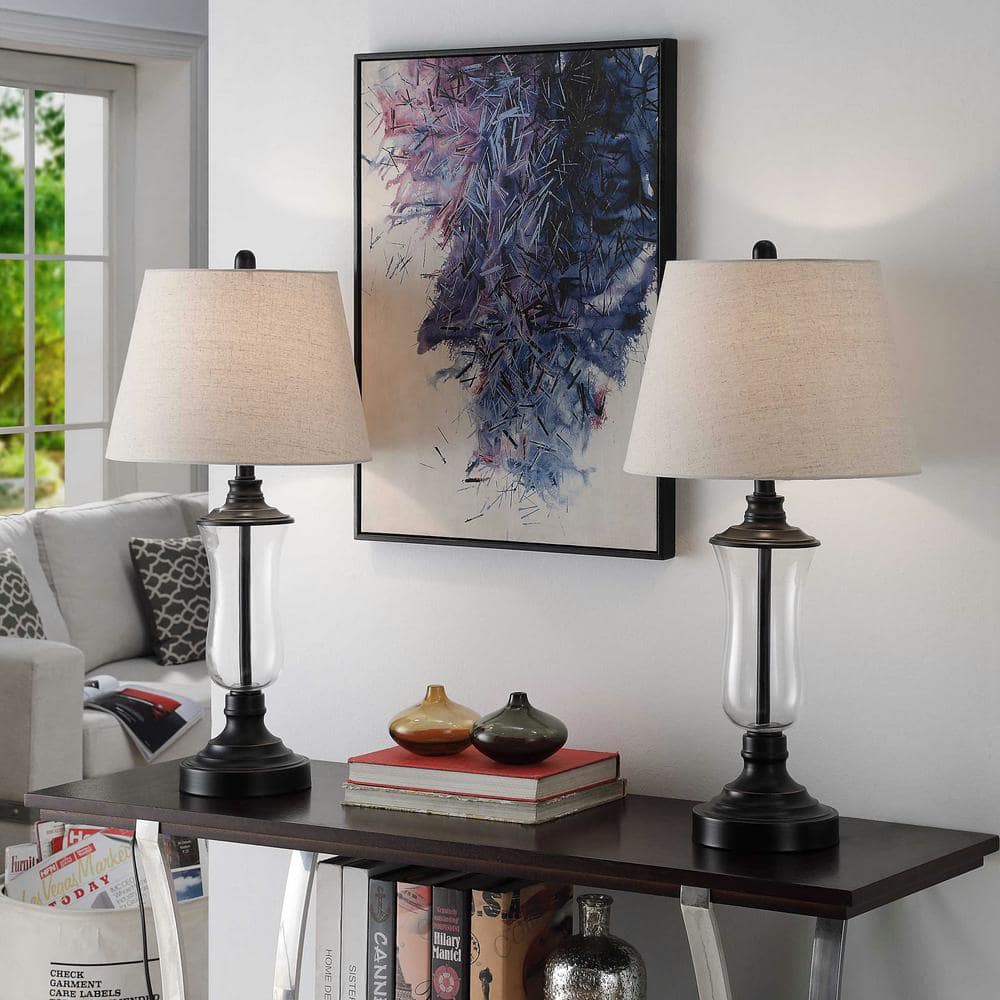 Elegant Bronze Duo 30" Traditional Table Lamp Set with Beige Shades