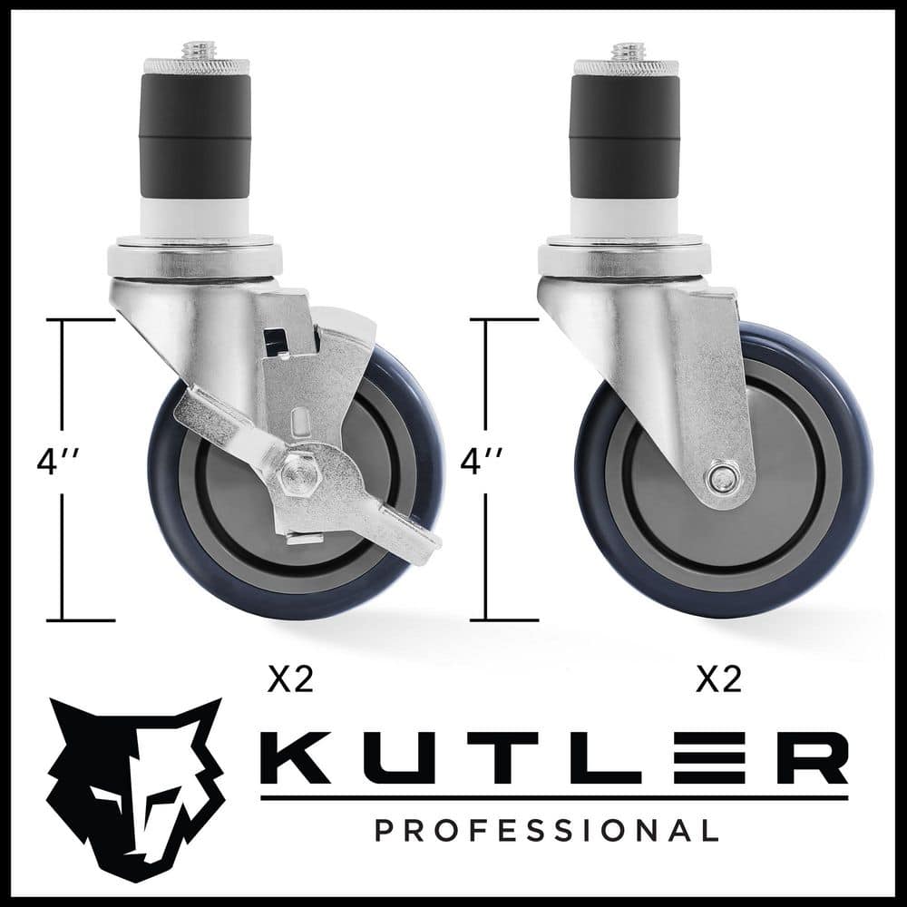 Silver 4-Inch Thermoplastic Caster Wheel Set with Brakes