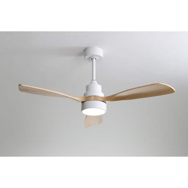 48 in. Indoor White 3 Brown Wood Blades Ceiling Fan with Light, 6 Speed Wind and Remote-Control Reversible DC Motor