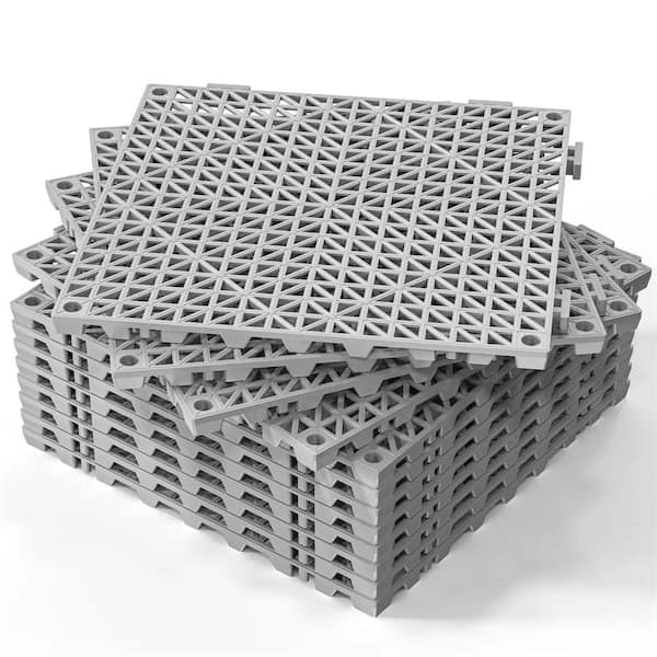 Gray 12 in. x 12 in. Indoor Interlocking Drainage Mat Drainage Tiles Non-Slip with Holes 12 pcs