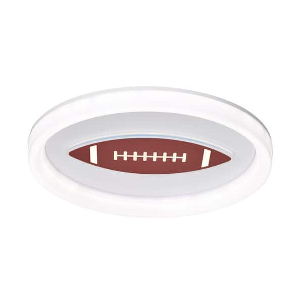 19 in. 95-Watt Modern Football Pattern Integrated LED Flush Mount with White Acrylic Shade