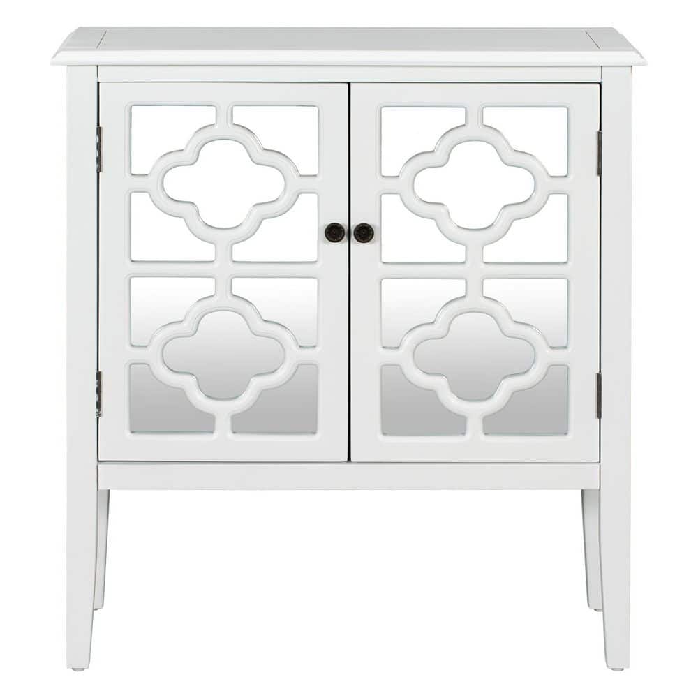 31.5 in. W White Wood Sideboard Storage Cabinet with Mirrored Doors and Adj