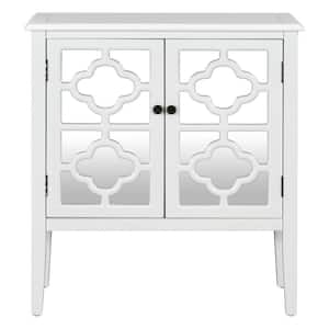 31.5 in. W White Wood Sideboard Storage Cabinet with Mirrored Doors and Adjustable Shelf