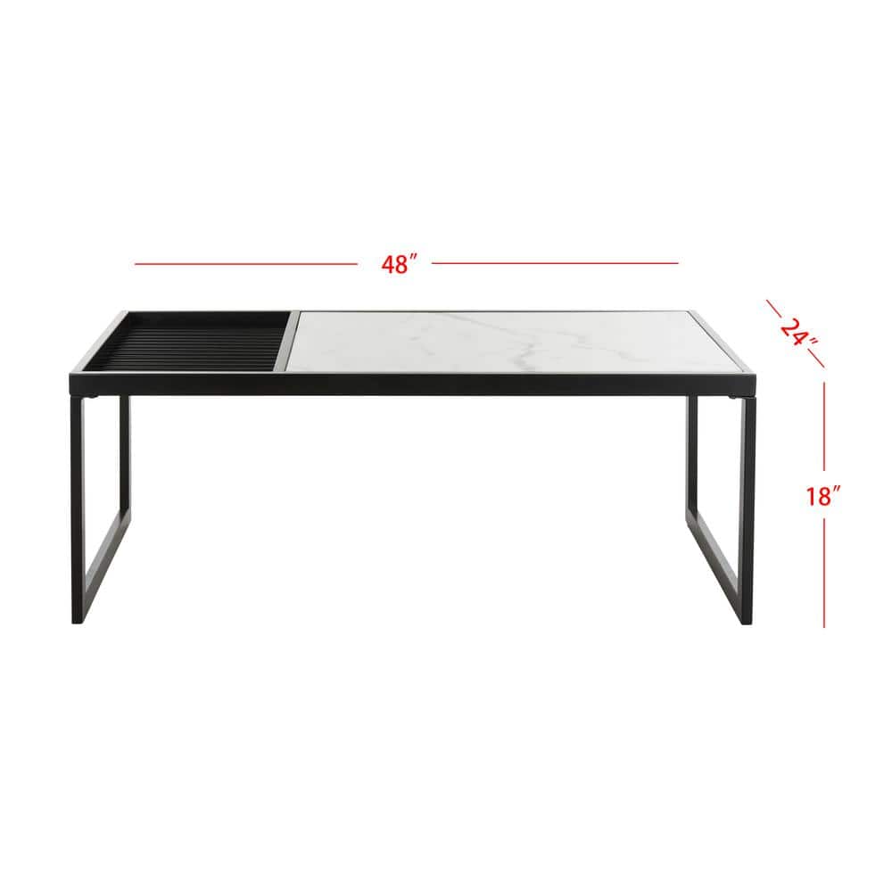 Modern Rectangular Black and White Marble Wood Cocktail Table