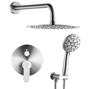 9-Spray 10 in. Wall Mounted Round Fixed Shower Head and Handheld Shower Head with 1.8 GPM Brass Valve in Brushed Nickel