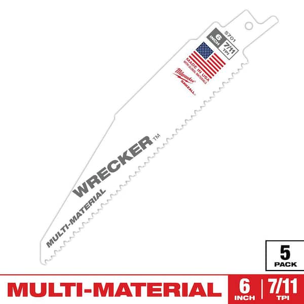 Milwaukee 6 in. 7/11 TPI WRECKER Demolition Multi-Material Cutting SAWZALL Reciprocating Saw Blades (5-Pack)