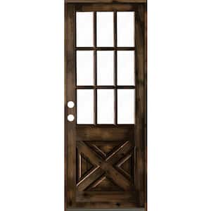32 in. x 96 in. Knotty Alder Right-Hand/Inswing X-Panel 1/2 Lite Clear Glass Black Stain Wood Prehung Front Door