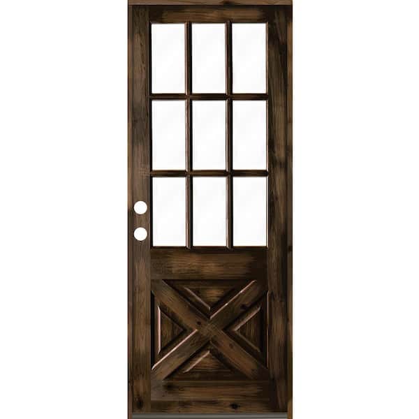 Krosswood Doors 32 in. x 96 in. Knotty Alder Right-Hand/Inswing X-Panel 1/2 Lite Clear Glass Black Stain Wood Prehung Front Door