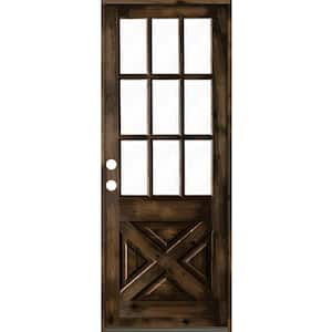 42 in. x 96 in. Knotty Alder Right-Hand/Inswing X-Panel 1/2 Lite Clear Glass Black Stain Wood Prehung Front Door