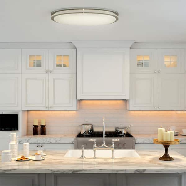 EnviroLite 24 in. Minimalist Brushed Nickel Selectable CCT Integrated LED Flush Mount for Kitchens
