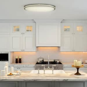 32 in. Brushed Nickel/White Low Profile LED Ceiling Flush Mount