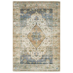 Harmony Medallion Denim 6 ft. X 9 ft. Polyester Indoor Machine Washable Area Rug