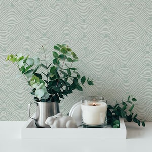 Fusion Collection Geometric Swirl Motif Green/White Matte Finish Non-pasted Vinyl on Non-woven Wallpaper Roll