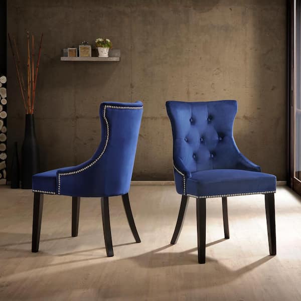Julia Blue Velvet Upholstered Tufted Back Nail Head Chair (Set of 2)