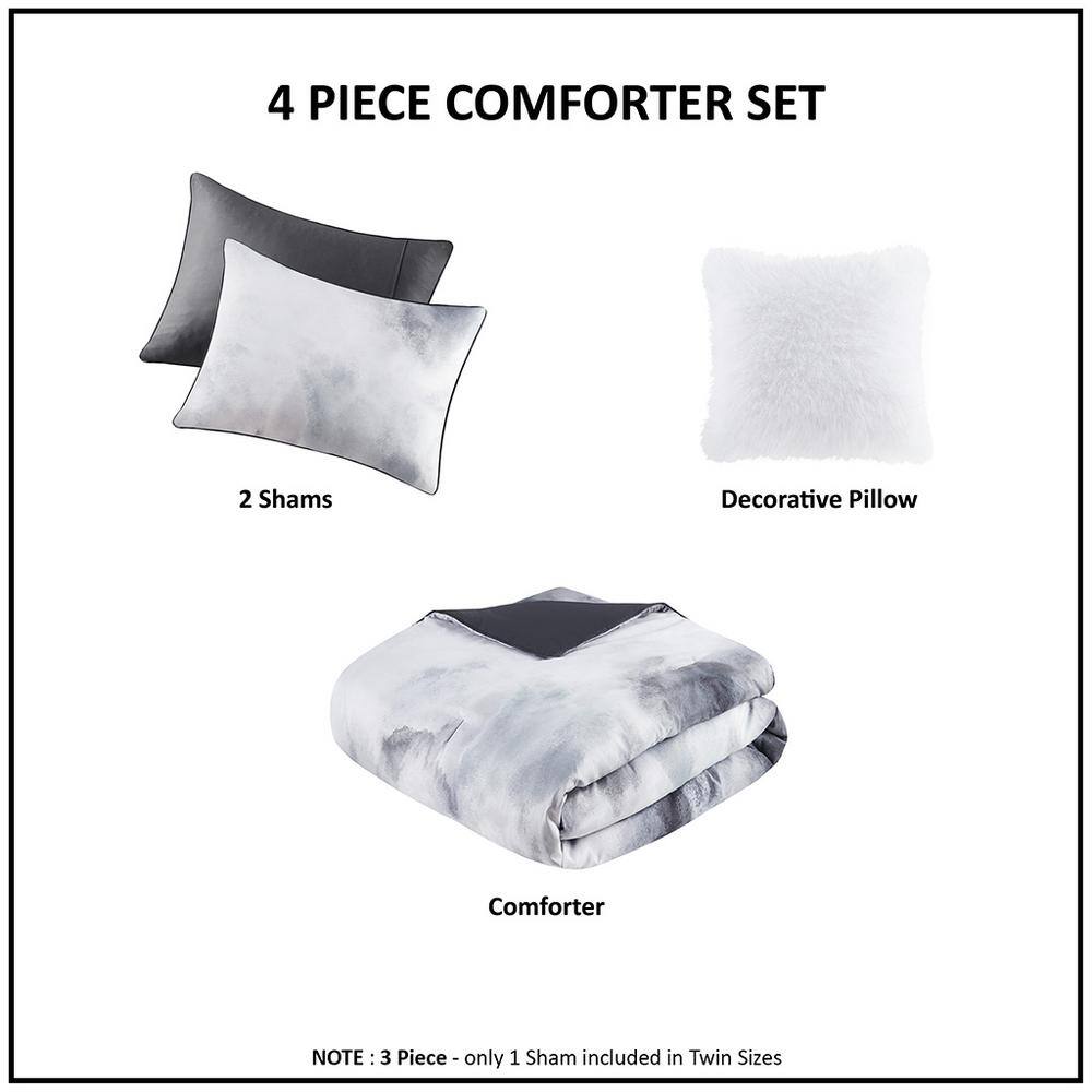 Charcoal Twin Microfiber Tie Dye Comforter Set with Pillow