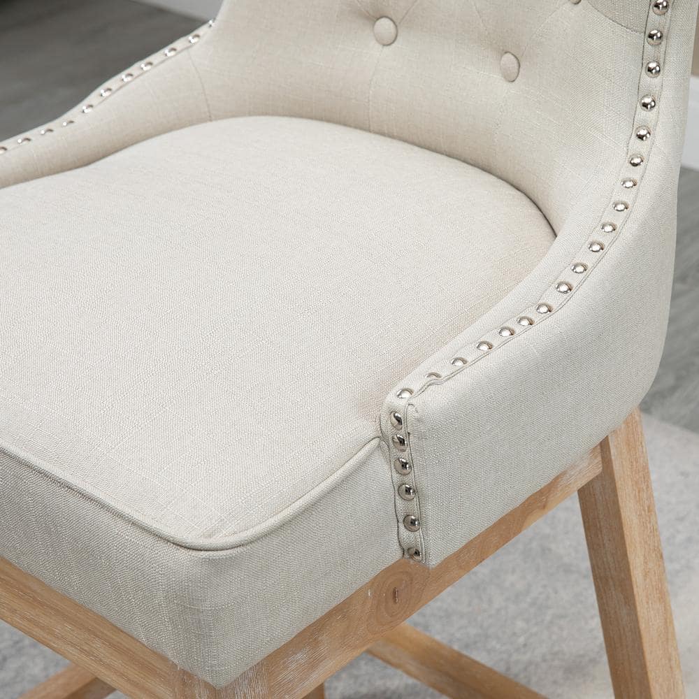 Cream Upholstered Swivel Bar Stools with Wood Legs, Set of 2